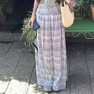 Plaid Lace Crop Top and Maxi Skirt Set