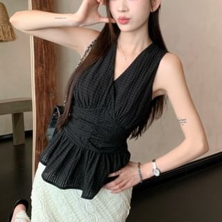 Ruched Peplum Tank with Jacquard Pencil Maxi Skirt