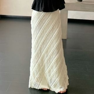 Ruched Peplum Tank with Jacquard Pencil Maxi Skirt