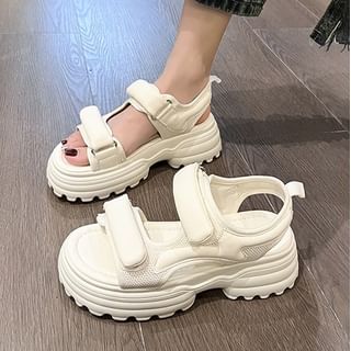 Platform Chunky Heel Hook & Loop Sandals