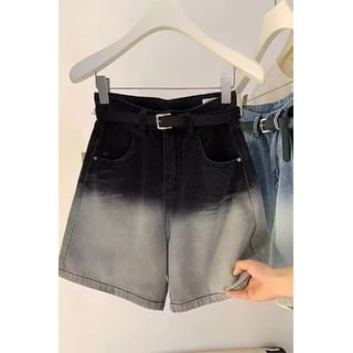 High Waist Gradient Washed Denim Shorts