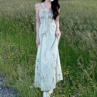 One Shoulder Ruched Panel Sleeveless Maxi Dress - Altfashion Shop
