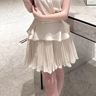 V-Neck Wrap Blouse & High-Waist Pleated Mini Skirt