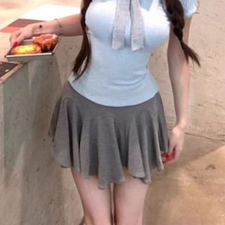 Polo Shirt and Plain Mini A-Line Skirt Set