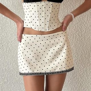 Dotted Sleeveless Cropped Corset Top with Mini Skirt