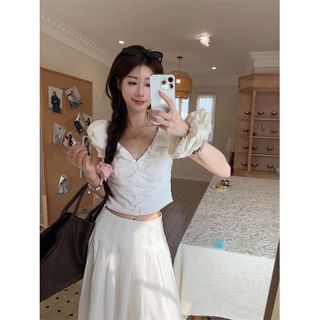Ruched V-Neck Crop Top & Maxi A-Line Skirt Set