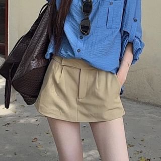 V-Neck Long Sleeve Blouse & Mini Skort Set