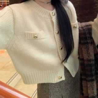Crew Neck Button-Up Crop Cardigan
