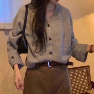 V-Neck Button-Up Plain Cardigan