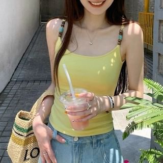 Plain Beaded Padded Scoop-Neck Cropped Tank