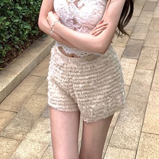 Round Neck Lace Crop Top & Fringe Shorts & Flared Pants