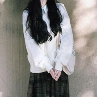 Cable-Knit Crew-Neck Sweater & Plaid High-Rise Midi Skirt