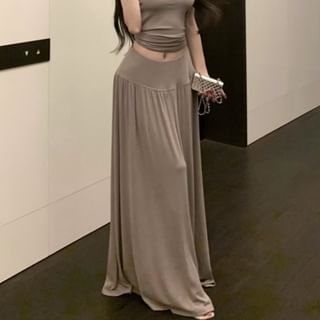 Strapless Crop Tube Top / High Rise Maxi A-Line Skirt