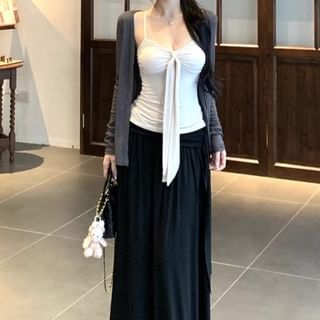 Cardigan, Camisole, and High Rise Maxi Skirt Set