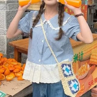 Plaid Peter Pan Collar Short-Sleeved Shirt
