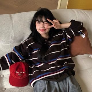 Striped Knitted Polo Sweater