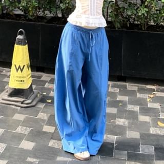 Corset Cami Top with Lace Panel, Ruffle Hem, Baggy Pants Set