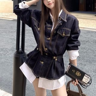 Oversized Shirt or Denim Button Jacket with Long Sleeves and Collar