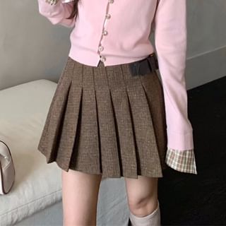 Contrast Collar Barn Jacket & Pleated Mini A-Line Skirt