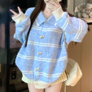 Collared Striped Toggle Cardigan