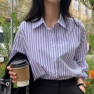 Collared Striped Long-Sleeve Button-Down Shirt