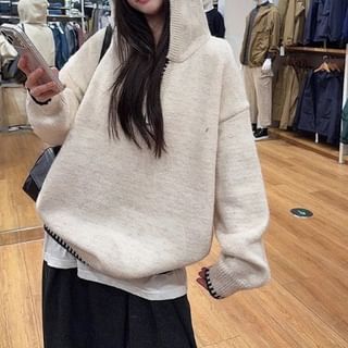 Contrast Trim Hooded Half-Zip Pullover