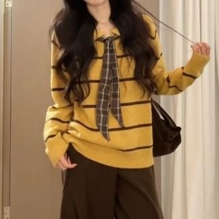 Striped Collared Knit Sweater
