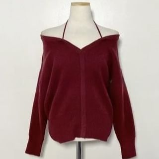 V-Neck Sweater with Cold Shoulder Detail