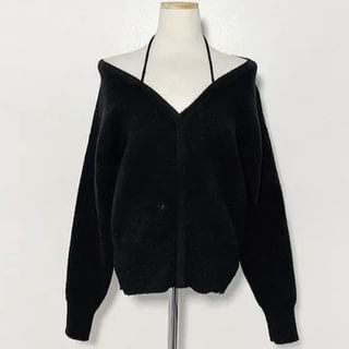 V-Neck Sweater with Cold Shoulder Detail