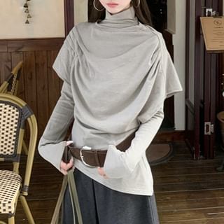 Mock Neck Long-Sleeve Tee and Crew Neck Short-Sleeve Top Duo