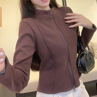 Zip-Up Mock Neck Long Sleeve Top