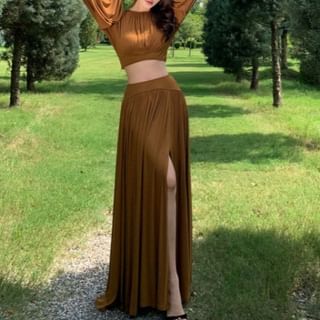 Long Sleeve Crop Top and Slit Maxi Skirt Set