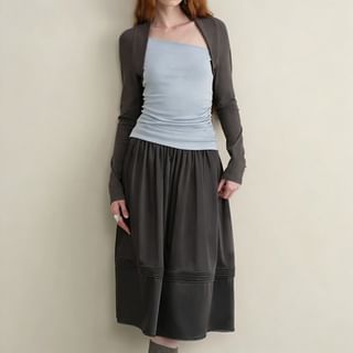 Two-Tone Mock Neck Top & Pintuck Maxi Skirt Set