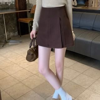 Plain Slit Mini A-Line Skirt