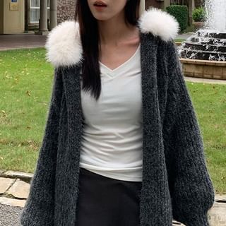 Plain V-Neck Top with Long Sleeves