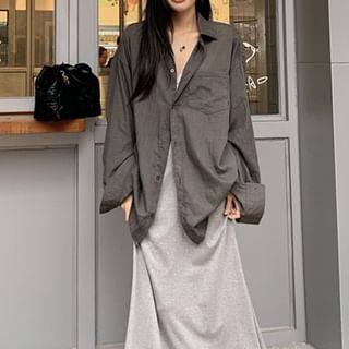 Midi A-Line Skirt and Button-Up Shirt Set