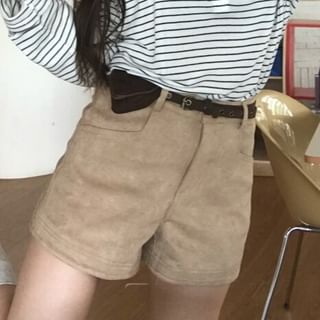 Striped Henley Tee & High-Waist Shorts Set