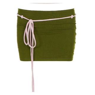 U-Neck Contrast Hem Fitted Camisole & Low Waist Pencil Skirt Set