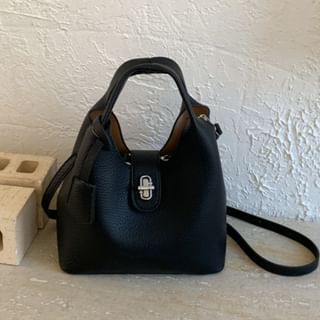 Set: Faux Leather Plain Handbag + Pouch
