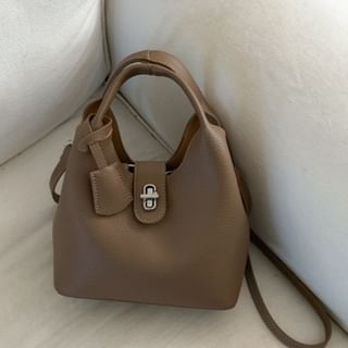 Set: Faux Leather Plain Handbag + Pouch