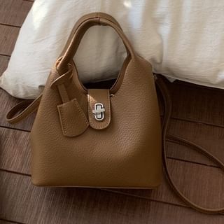 Set: Faux Leather Plain Handbag + Pouch