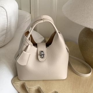 Set: Faux Leather Plain Handbag + Pouch