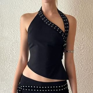 Grommet Buckle Asymmetric Halter Top