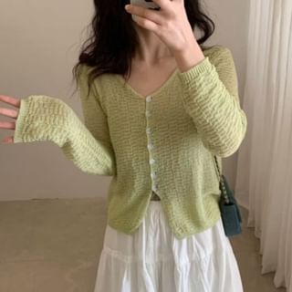 V-Neck Plain Crop Cardigan