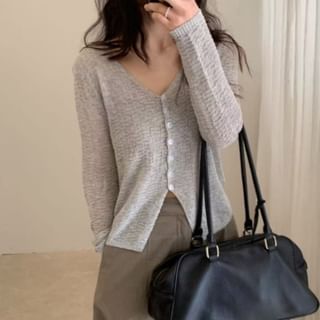 V-Neck Plain Crop Cardigan