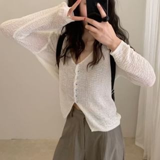 V-Neck Plain Crop Cardigan