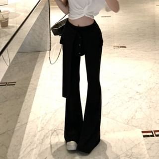 Ruched Crop Top and Flared Pants Two-Piece