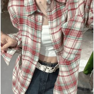 Long Sleeve Plaid Pocket Front Oxford Shirt