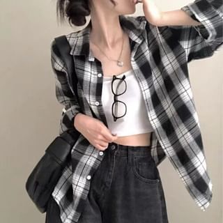 Long Sleeve Plaid Pocket Front Oxford Shirt