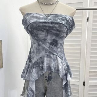 Tie-Dye Ruffle-Trim Strapless Tube Top